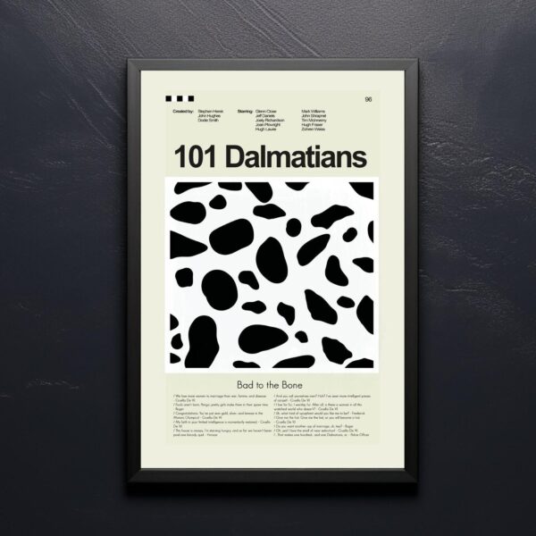 Mid-century modern 101 Dalmatians movie poster art with classic design