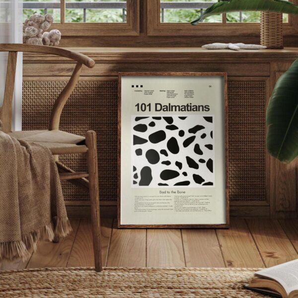 Mid-century modern 101 Dalmatians movie poster art with classic design