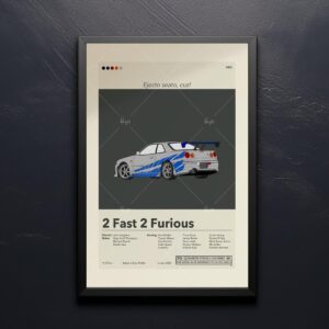 Mid-century modern style 2 Fast 2 Furious movie poster with house illustration