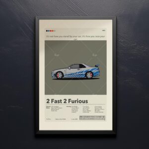 Vintage mid-century modern style poster of 2 Fast 2 Furious movie