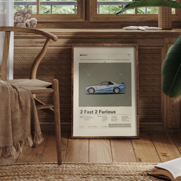 Vintage mid-century modern style poster of 2 Fast 2 Furious movie