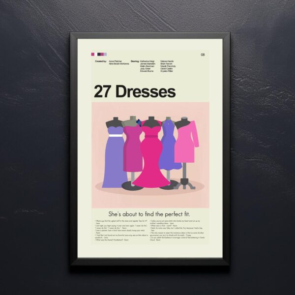 Mid-century modern graphic design poster for 27 Dresses movie
