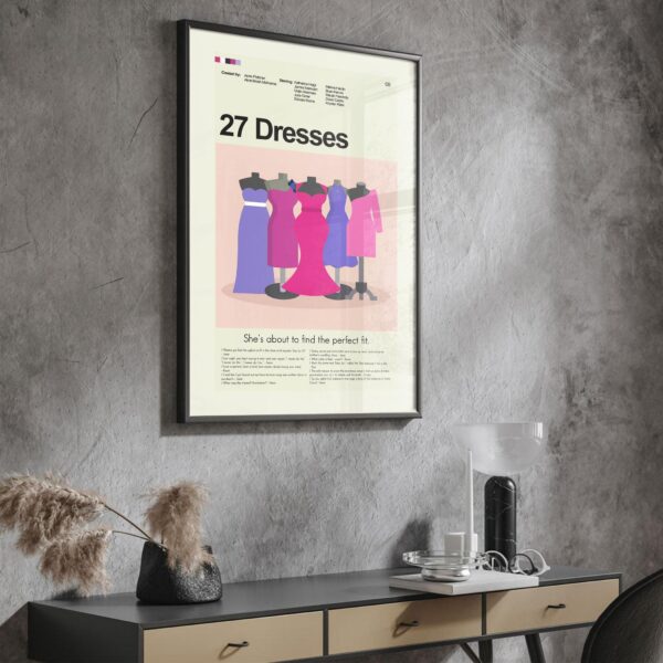 Mid-century modern graphic design poster for 27 Dresses movie