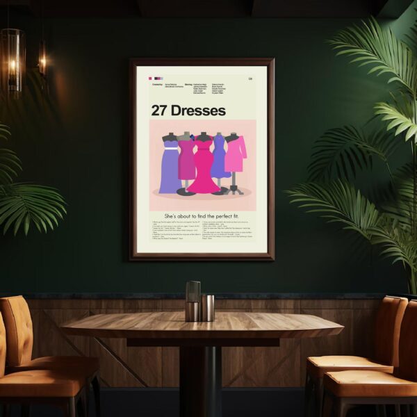 Mid-century modern graphic design poster for 27 Dresses movie