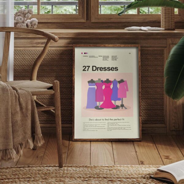Mid-century modern graphic design poster for 27 Dresses movie