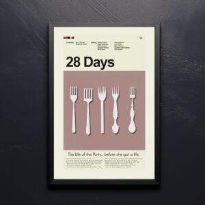 Mid-century modern poster featuring 28 Days movie with house illustration