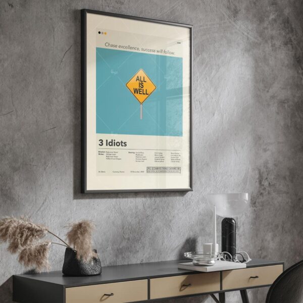 3 Idiots movie poster with mid-century modern graphic design style