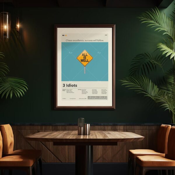 3 Idiots movie poster with mid-century modern graphic design style