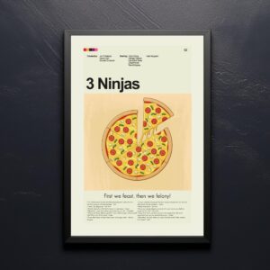 Mid-century modern style 3 Ninjas movie poster for wall decoration