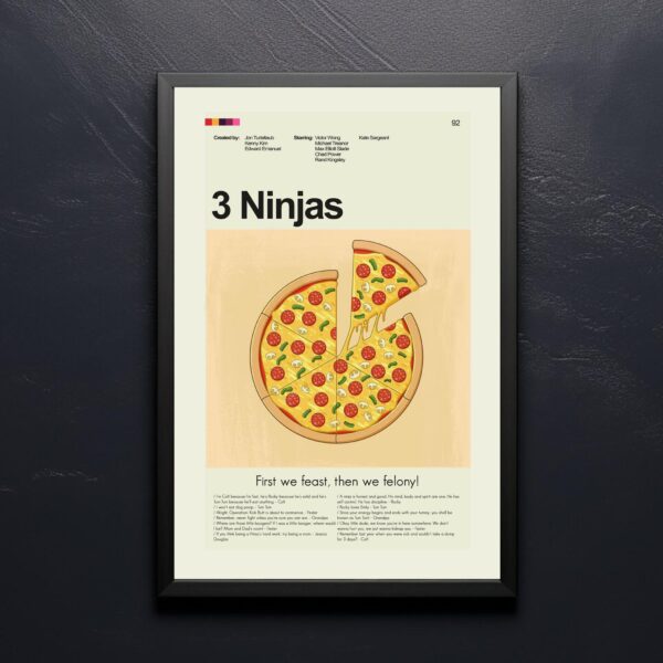 Mid-century modern style 3 Ninjas movie poster for wall decoration