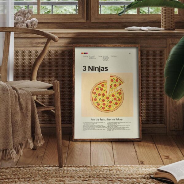 Mid-century modern style 3 Ninjas movie poster for wall decoration