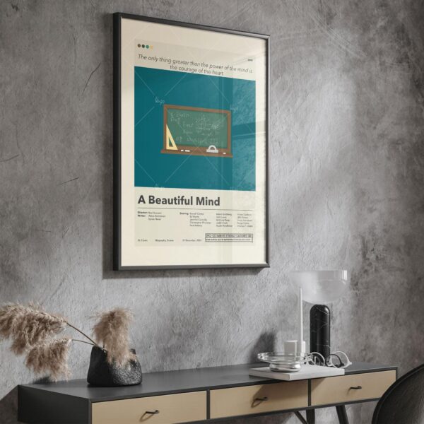 Mid-century modern movie poster featuring a stylish house from A Beautiful Mind