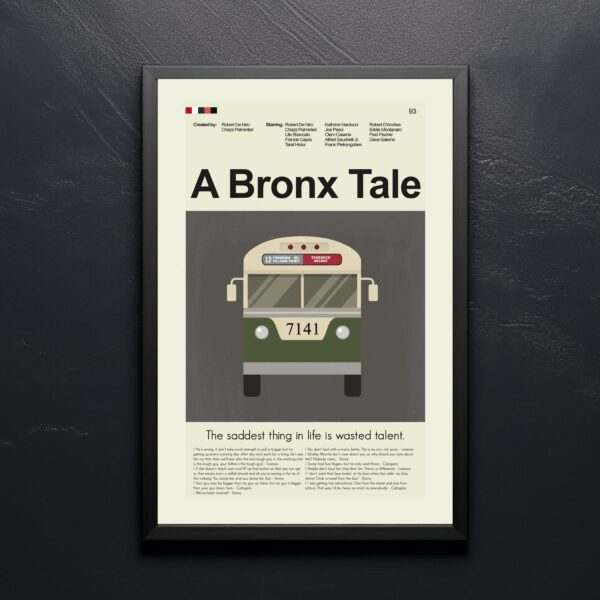A Bronx Tale movie poster in mid-century modern style with furniture elements