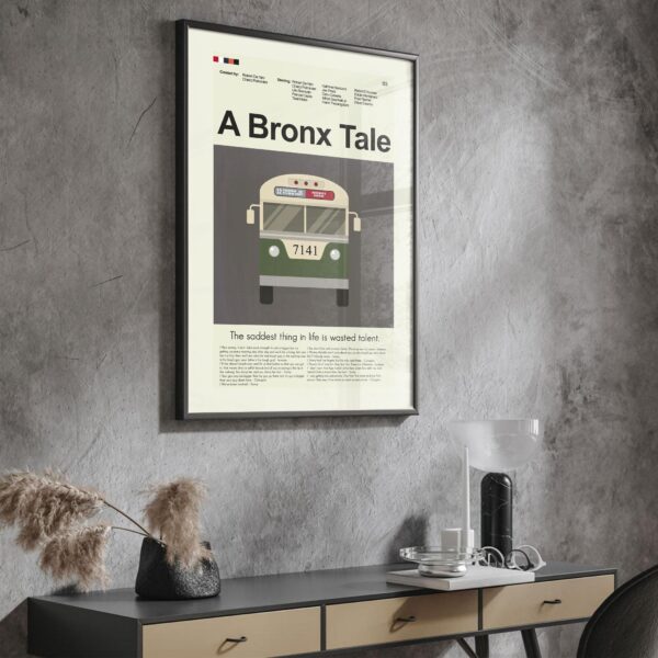 A Bronx Tale movie poster in mid-century modern style with furniture elements