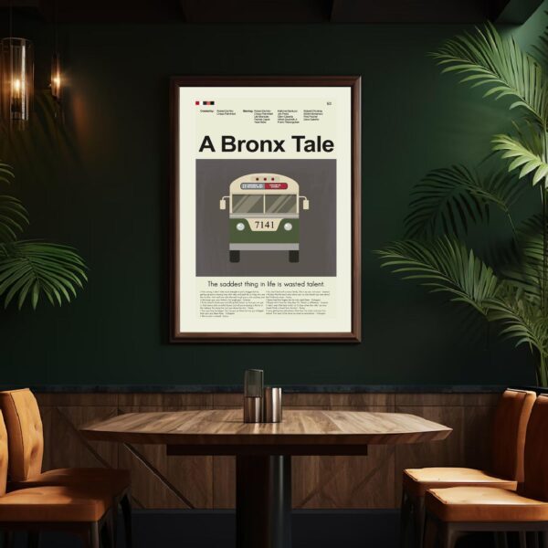 A Bronx Tale movie poster in mid-century modern style with furniture elements