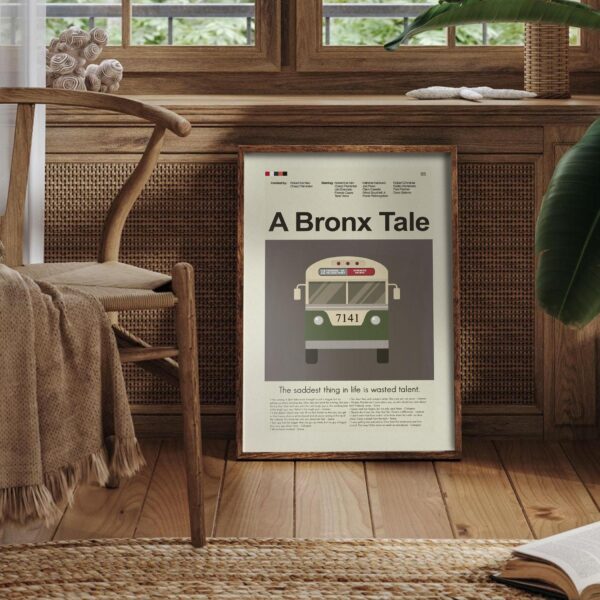 A Bronx Tale movie poster in mid-century modern style with furniture elements