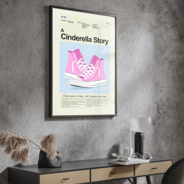Mid-century modern style poster of A Cinderella Story movie artwork