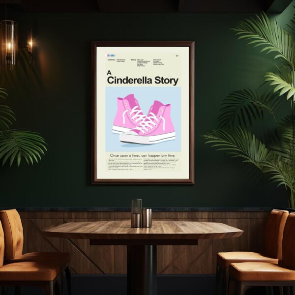 Mid-century modern style poster of A Cinderella Story movie artwork