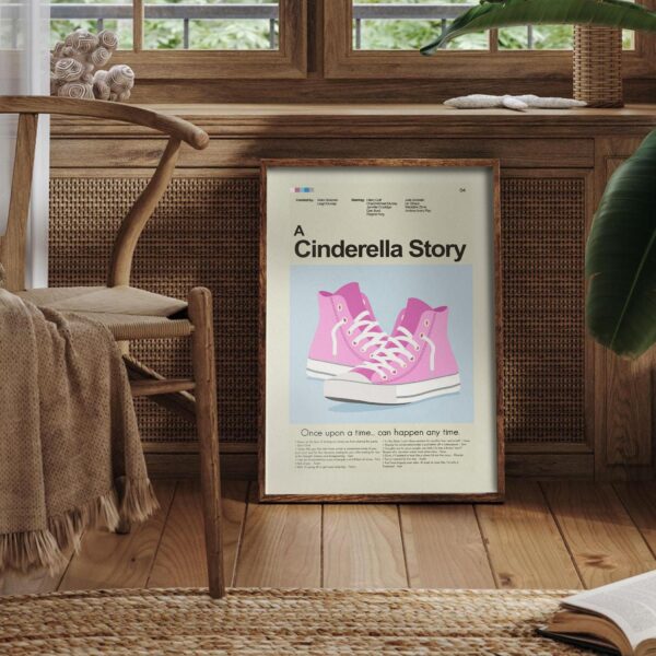 Mid-century modern style poster of A Cinderella Story movie artwork