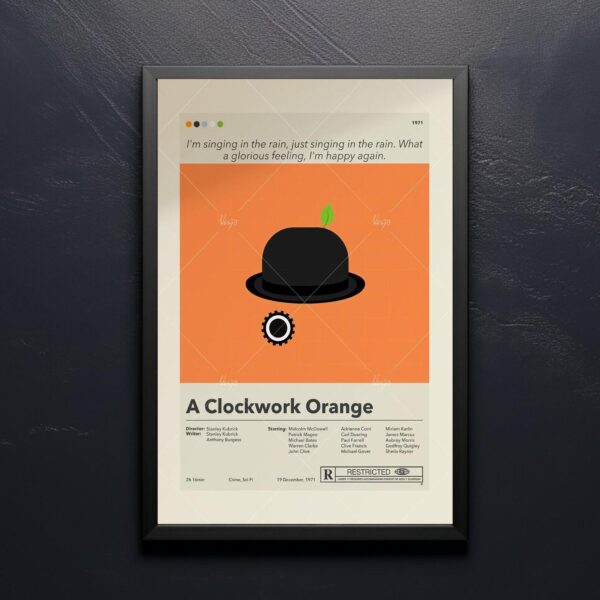 Large mid-century modern poster of A Clockwork Orange movie artwork