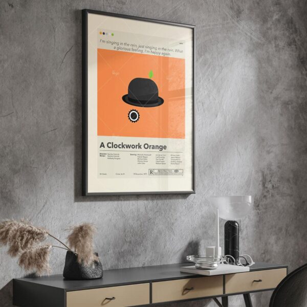 Large mid-century modern poster of A Clockwork Orange movie artwork