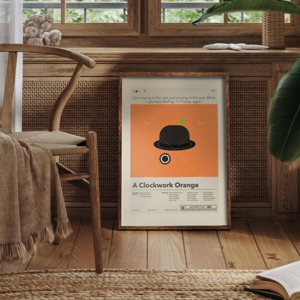Large mid-century modern poster of A Clockwork Orange movie artwork