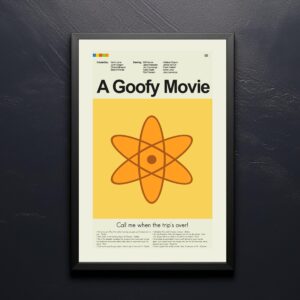 Mid-century modern style poster of A Goofy Movie with retro furniture