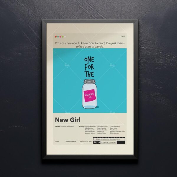 Mid-century modern movie poster of A New Girl in Paris with vintage design
