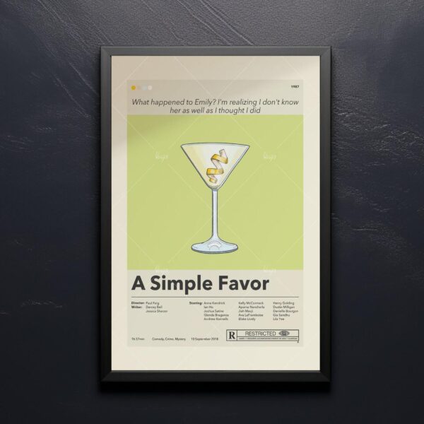 Mid-century modern A Simple Favor movie poster, 20th century limited edition