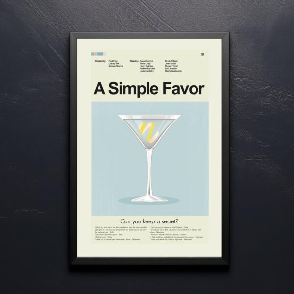 Mid-century modern poster of A Simple Favor movie artwork