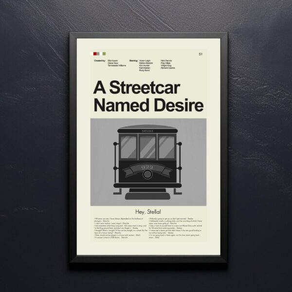 Mid-century modern poster of A Streetcar Named Desire movie artwork