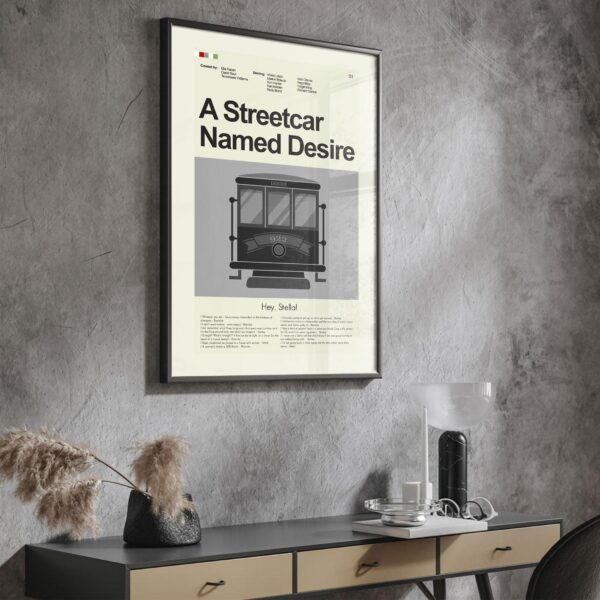 Mid-century modern poster of A Streetcar Named Desire movie artwork