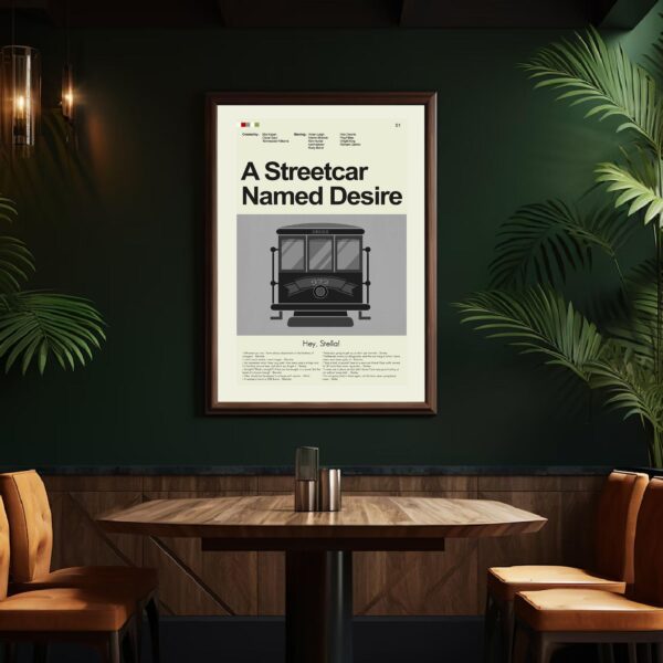Mid-century modern poster of A Streetcar Named Desire movie artwork