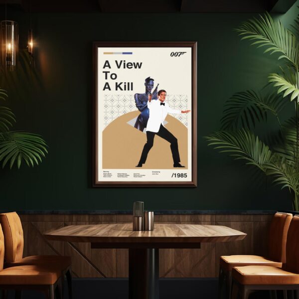 Mid-century modern A View to a Kill movie poster with vintage design