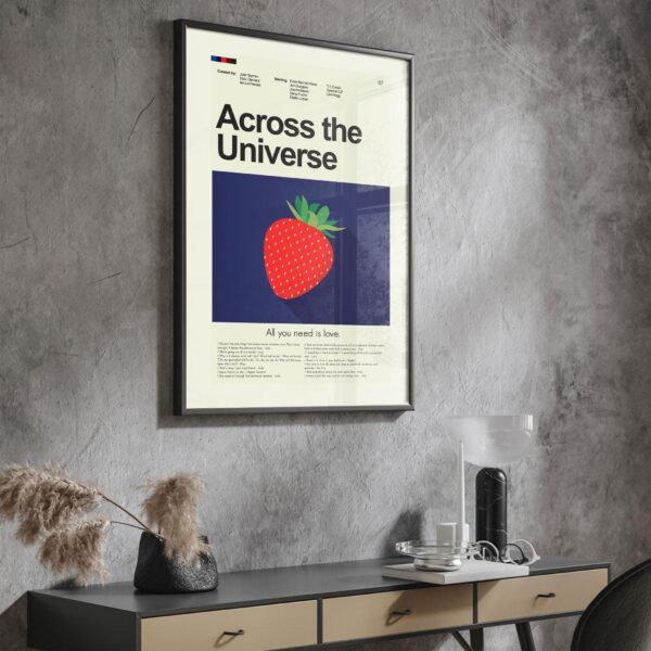 Mid-century modern Across the Universe movie poster with graphic design elements