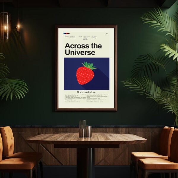 Mid-century modern Across the Universe movie poster with graphic design elements
