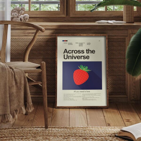 Mid-century modern Across the Universe movie poster with graphic design elements