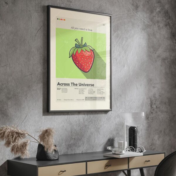 Mid-century modern Across the Universe movie poster design with retro style