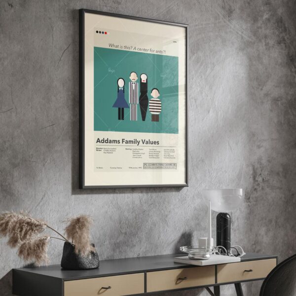 Mid-century modern Addams Family Values movie poster with graphic design style