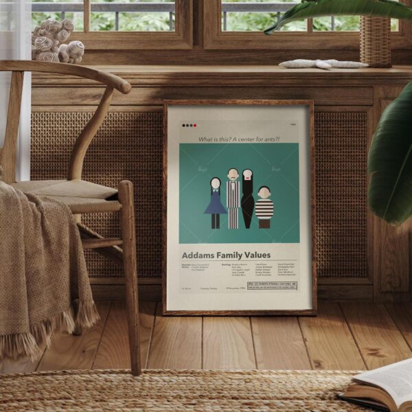 Mid-century modern Addams Family Values movie poster with graphic design style