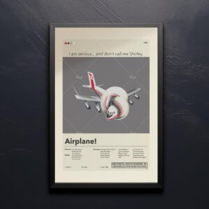 Mid-century modern Airplane! movie poster with retro typography and graphics