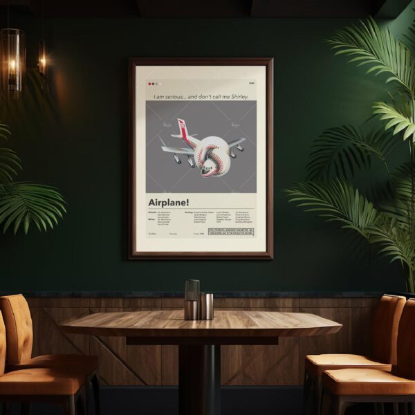 Mid-century modern Airplane! movie poster with retro typography and graphics