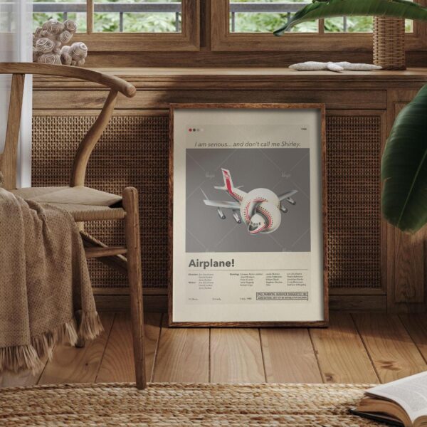 Mid-century modern Airplane! movie poster with retro typography and graphics
