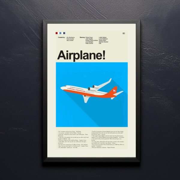 Vintage mid century Airplane! movie poster with retro design elements