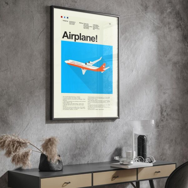 Vintage mid century Airplane! movie poster with retro design elements