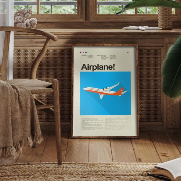 Vintage mid century Airplane! movie poster with retro design elements