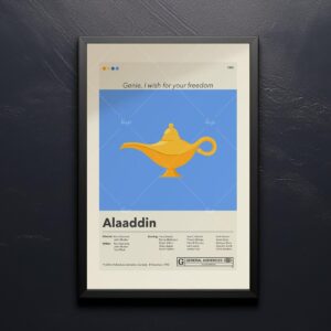 Mid-century modern Aladdin movie poster with vintage 20th century design
