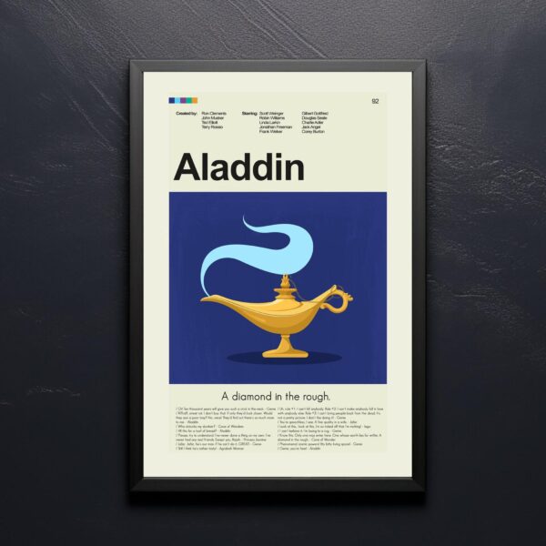 Mid-century modern Aladdin movie wall poster with vintage design