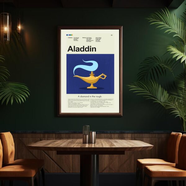 Mid-century modern Aladdin movie wall poster with vintage design