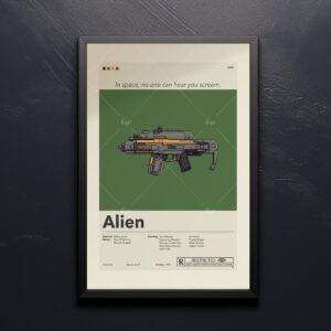 Mid-century modern Alien movie poster with vintage sci-fi design